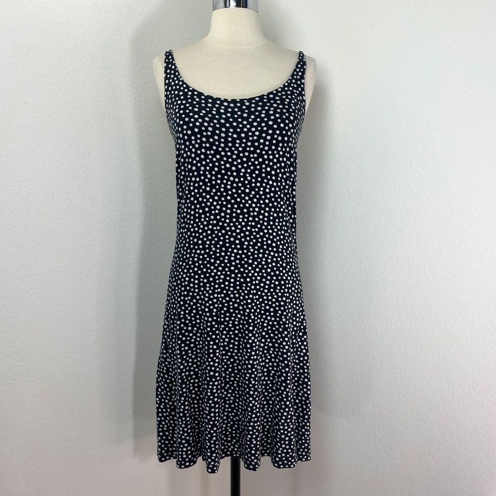 Vintage Y2K Black White Polka Dot Knit Shift Dress Small Boho Peasant Sporty